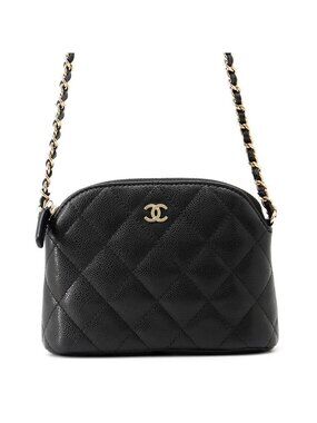 Chanel Chain Shoulder Bag Quilted CC Logo Caviar Leather Black
